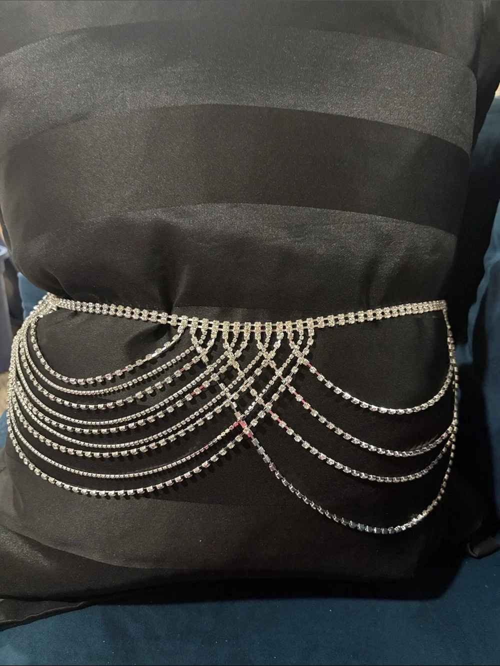 Rhinestone Draped Chain Waist body jewelry - Silver